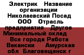 Электрик › Название организации ­ Николаевский Посад, ООО › Отрасль предприятия ­ Другое › Минимальный оклад ­ 1 - Все города Работа » Вакансии   . Амурская обл.,Благовещенск г.